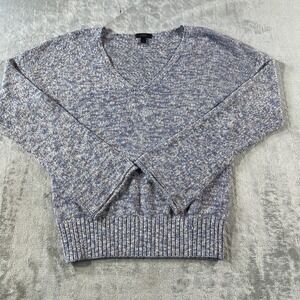 J Crew Sweater Womens Medium Blue Gray Marled V Neck Flared Sleeve Preppy Casual